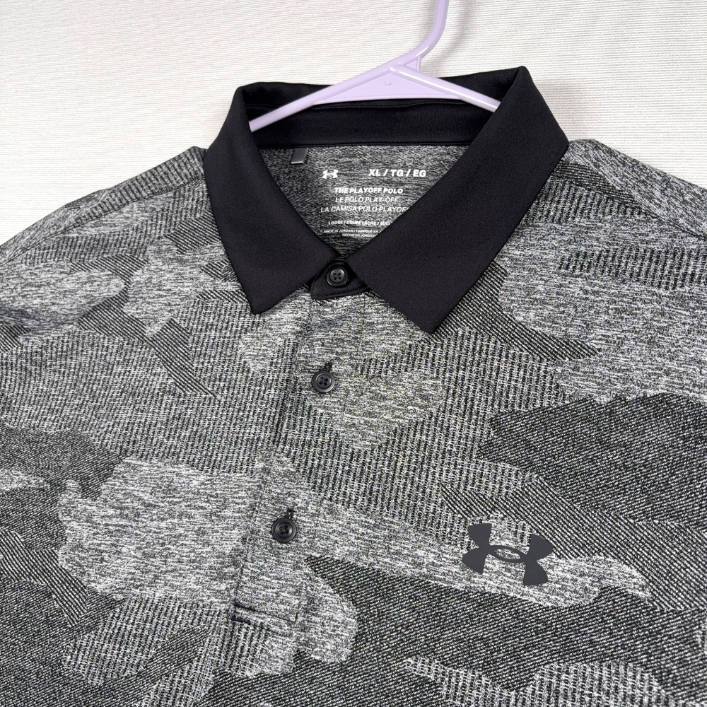 Under Armour Playoff Camo Jacquard Polo Shirt Mens XL Grey Poly Stretch